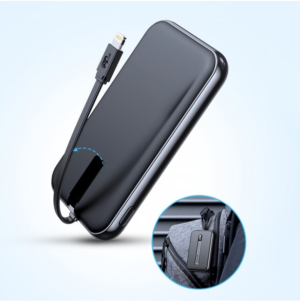 Joyroom powerbank med inbyggd Lightning-kabel 20W 10000mAh PD QC3.0 svart (JR-L001- Lightning)