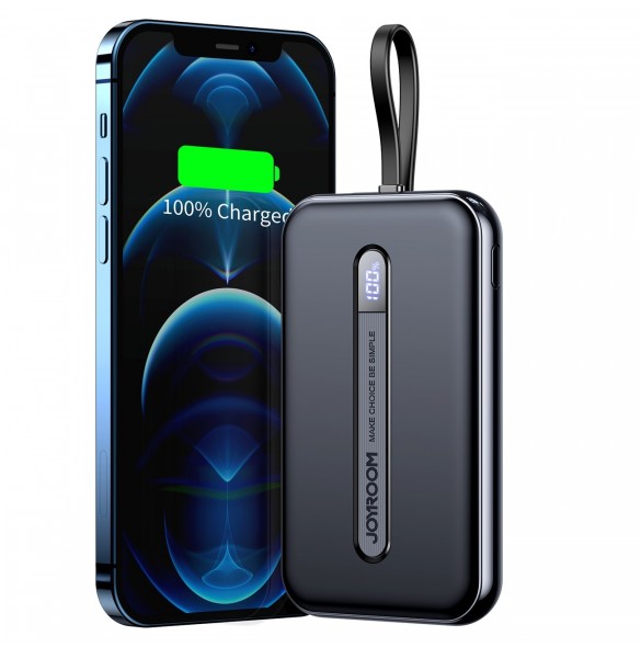 Joyroom powerbank med inbyggd Lightning-kabel 20W 10000mAh PD QC3.0 svart (JR-L001- Lightning)