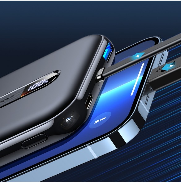 Joyroom powerbank med inbyggd Lightning-kabel 20W 10000mAh PD QC3.0 svart (JR-L001- Lightning)