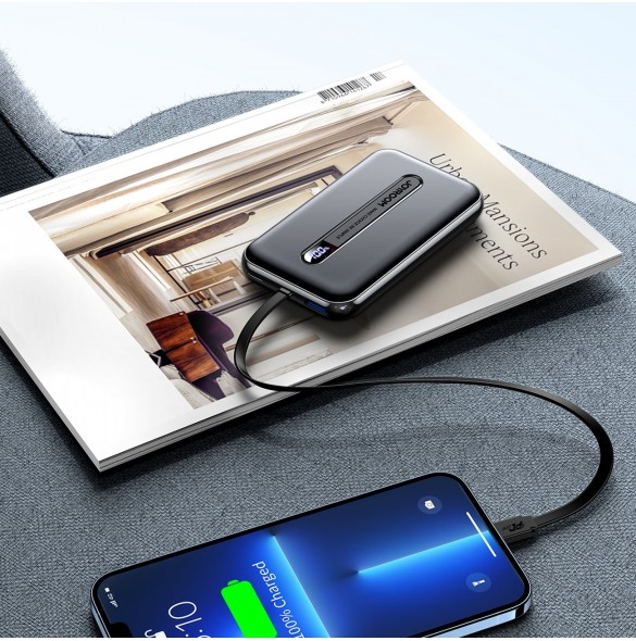 Joyroom powerbank med inbyggd Lightning-kabel 20W 10000mAh PD QC3.0 svart (JR-L001- Lightning)