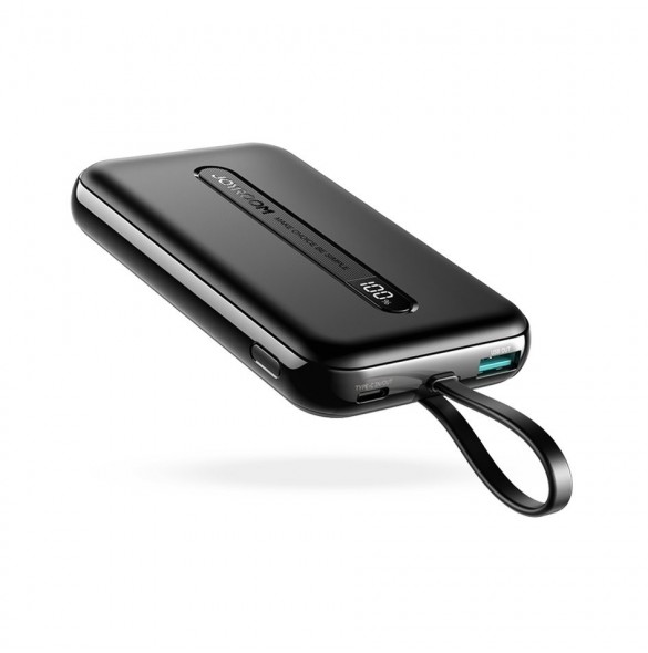 Joyroom Linglong powerbank 10000mAh 20W Strömförsörjning Snabbladdning USB / USB Typ C / inbyggd USB Type C-kabel svart JR-L001