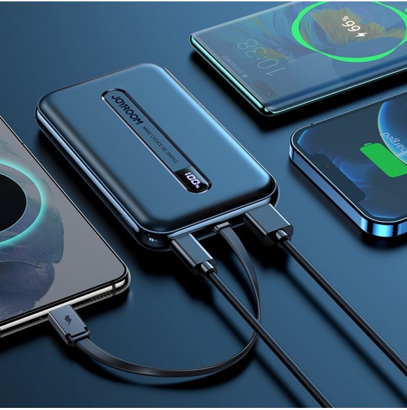 Joyroom Linglong powerbank 10000mAh 20W Strömförsörjning Snabbladdning USB / USB Typ C / inbyggd USB Type C-kabel svart JR-L001