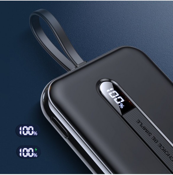 Joyroom Linglong powerbank 10000mAh 20W Strömförsörjning Snabbladdning USB / USB Typ C / inbyggd USB Type C-kabel svart JR-L001