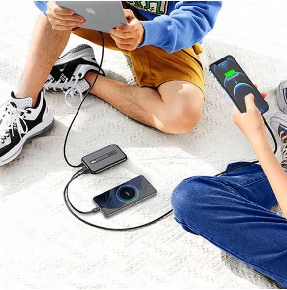 Joyroom Linglong powerbank 10000mAh 20W Strömförsörjning Snabbladdning USB / USB Typ C / inbyggd USB Type C-kabel svart JR-L001