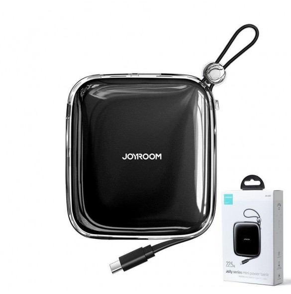 Joyroom powerbank 10000mAh Jelly Series 22,5W med inbyggd USB C-kabel svart (JR-L002)