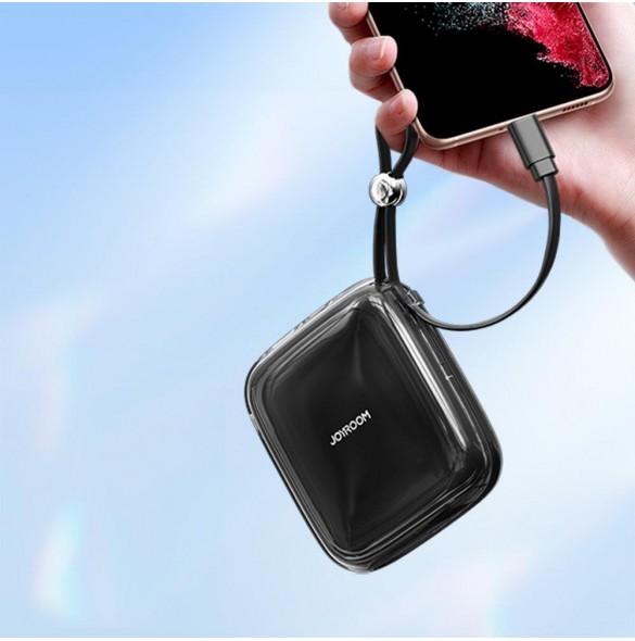 Joyroom powerbank 10000mAh Jelly Series 22,5W med inbyggd USB C-kabel svart (JR-L002)