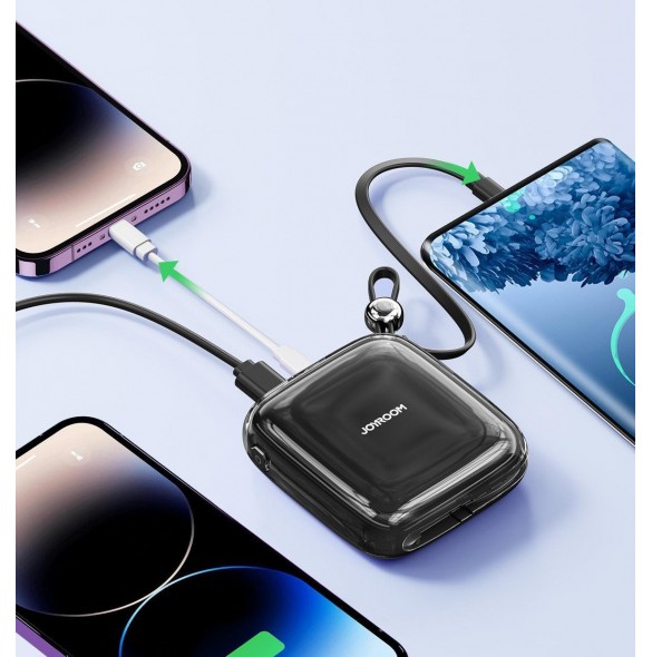 Joyroom powerbank 10000mAh Jelly Series 22,5W med inbyggd USB C-kabel svart (JR-L002)