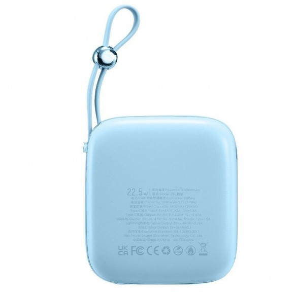 Joyroom powerbank 10000mAh Jelly Series 22,5W med inbyggd USB C-kabel blå (JR-L002)