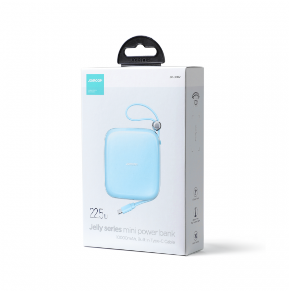 Joyroom powerbank 10000mAh Jelly Series 22,5W med inbyggd USB C-kabel blå (JR-L002)