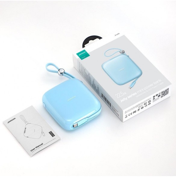 Joyroom powerbank 10000mAh Jelly Series 22,5W med inbyggd USB C-kabel blå (JR-L002)