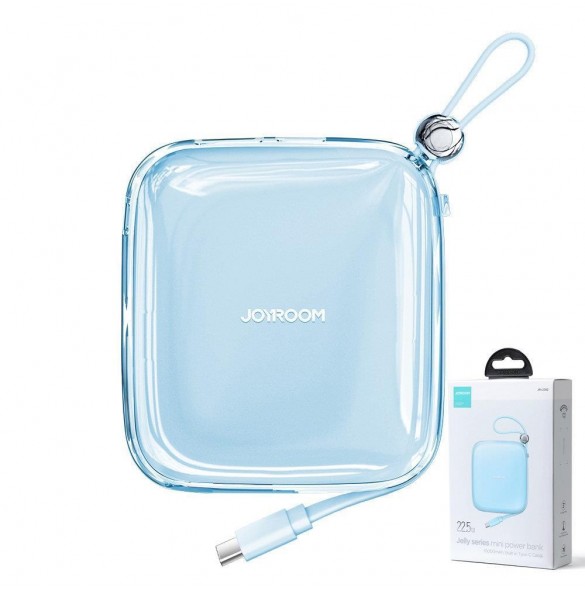 Joyroom powerbank 10000mAh Jelly Series 22,5W med inbyggd USB C-kabel blå (JR-L002)