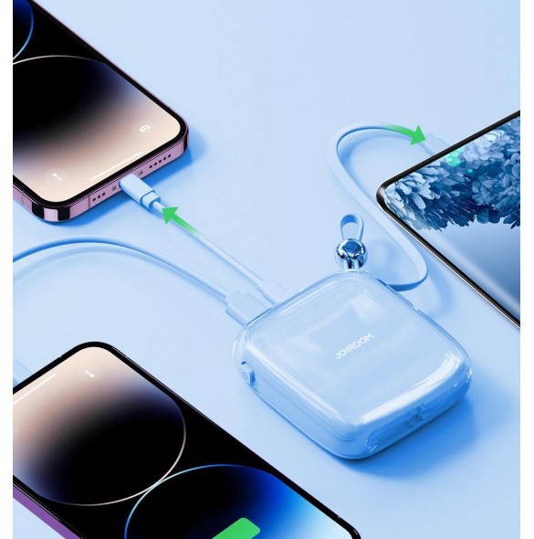 Joyroom powerbank 10000mAh Jelly Series 22,5W med inbyggd USB C-kabel blå (JR-L002)