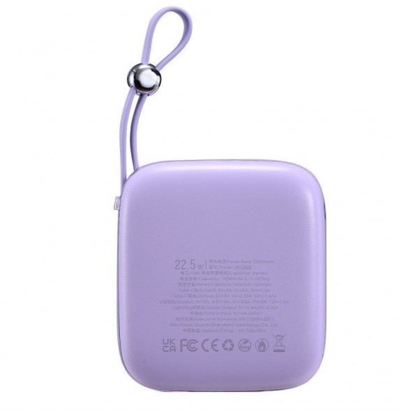 Joyroom powerbank 10000mAh Jelly Series 22,5W med inbyggd USB C-kabel lila (JR-L002)