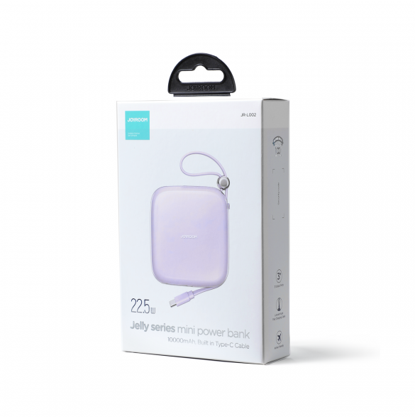 Joyroom powerbank 10000mAh Jelly Series 22,5W med inbyggd USB C-kabel lila (JR-L002)