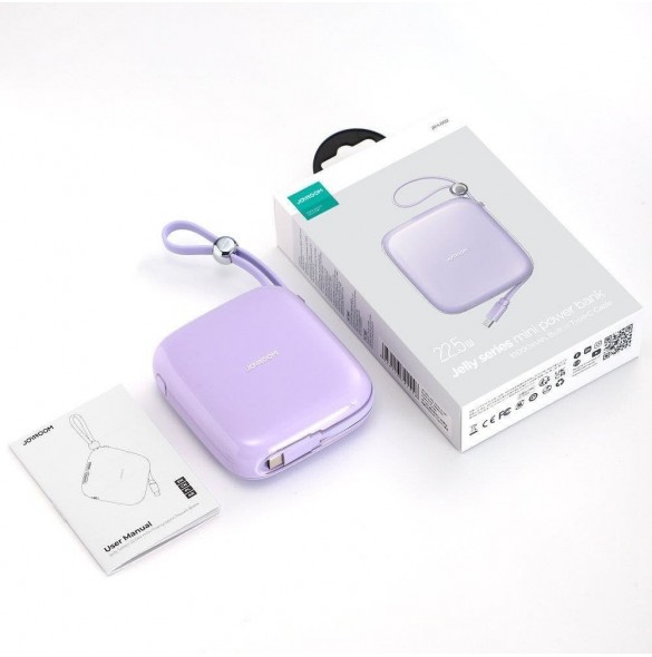 Joyroom powerbank 10000mAh Jelly Series 22,5W med inbyggd USB C-kabel lila (JR-L002)
