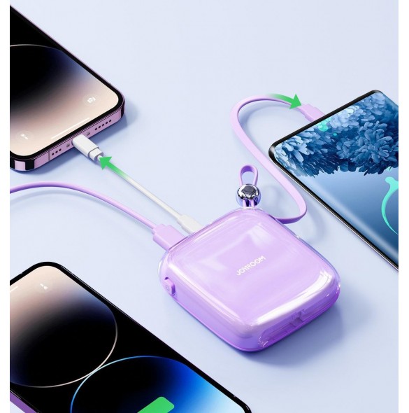 Joyroom powerbank 10000mAh Jelly Series 22,5W med inbyggd USB C-kabel lila (JR-L002)