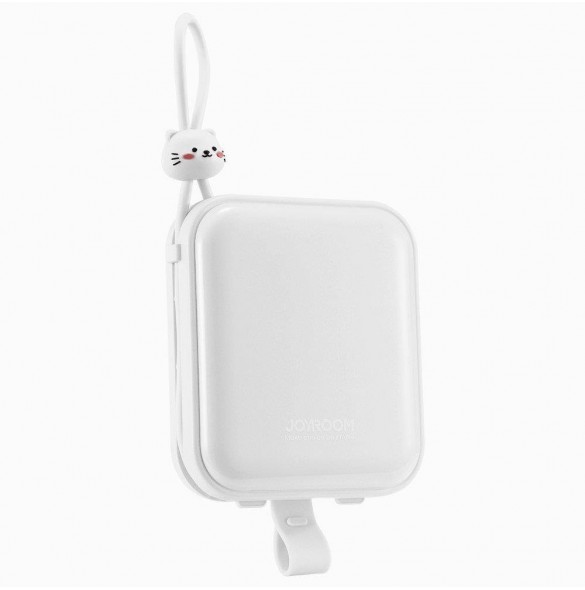 Joyroom powerbank med USB C och Lightning-kablar och stativ Cutie Series 10000mAh 22,5W vit (JR-L008)