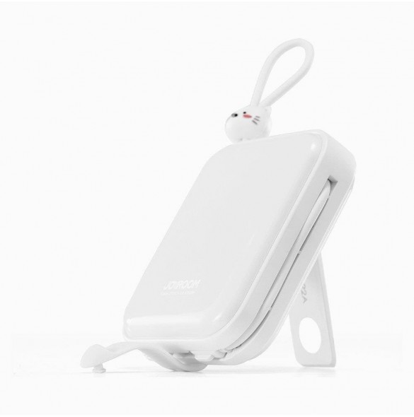Joyroom powerbank med USB C och Lightning-kablar och stativ Cutie Series 10000mAh 22,5W vit (JR-L008)