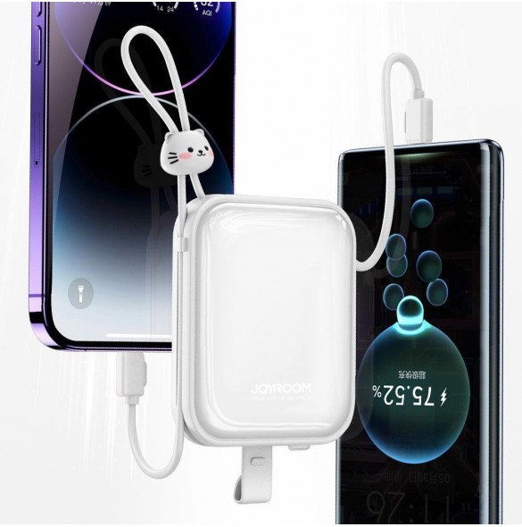 Joyroom powerbank med USB C och Lightning-kablar och stativ Cutie Series 10000mAh 22,5W vit (JR-L008)