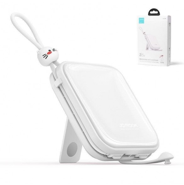 Joyroom powerbank med USB C och Lightning-kablar och stativ Cutie Series 10000mAh 22,5W vit (JR-L008)