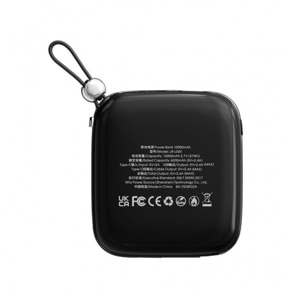 Joyroom powerbank 10000mAh Jelly Series 22,5W med inbyggd Lightning-kabel svart (JR-L003)