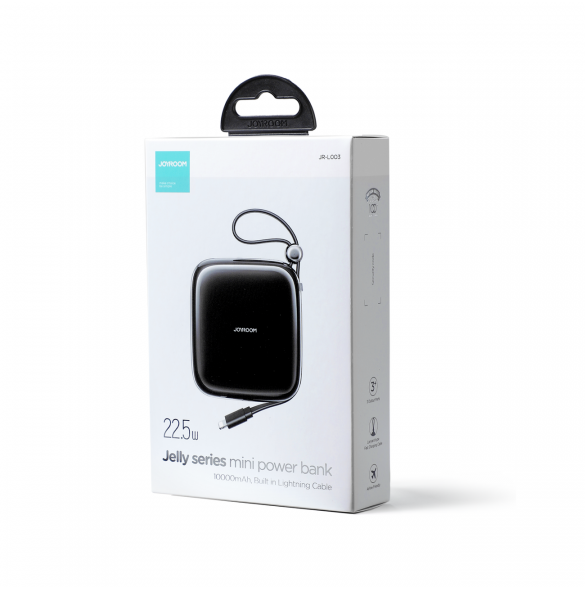Joyroom powerbank 10000mAh Jelly Series 22,5W med inbyggd Lightning-kabel svart (JR-L003)