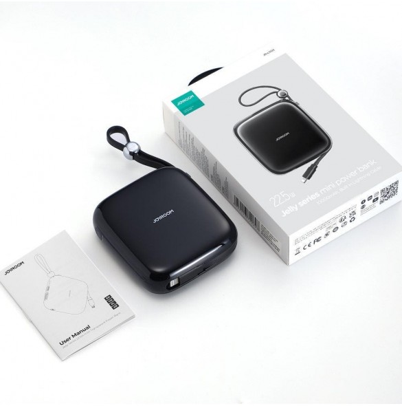Joyroom powerbank 10000mAh Jelly Series 22,5W med inbyggd Lightning-kabel svart (JR-L003)