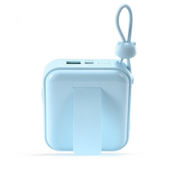 Joyroom powerbank med USB C och Lightning-kablar och stativ Cutie Series 10000mAh 22,5W blå (JR-L008)