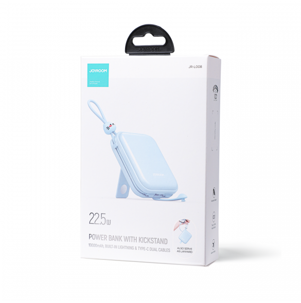 Joyroom powerbank med USB C och Lightning-kablar och stativ Cutie Series 10000mAh 22,5W blå (JR-L008)