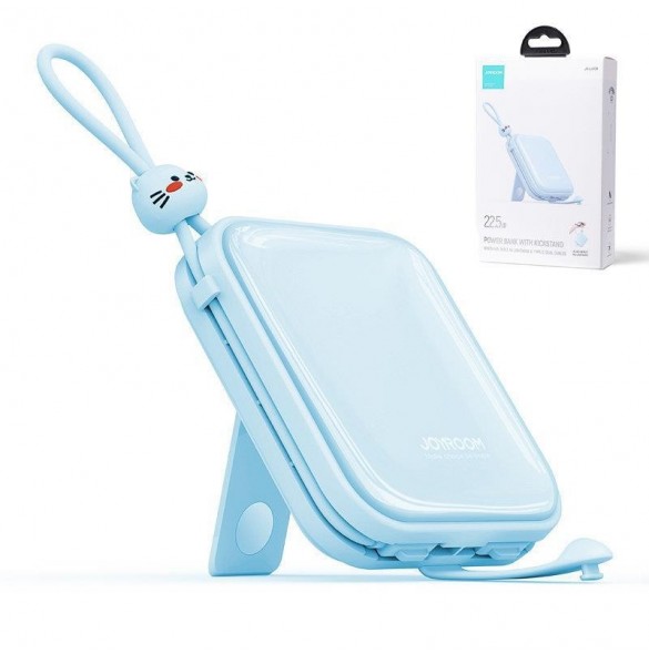Joyroom powerbank med USB C och Lightning-kablar och stativ Cutie Series 10000mAh 22,5W blå (JR-L008)