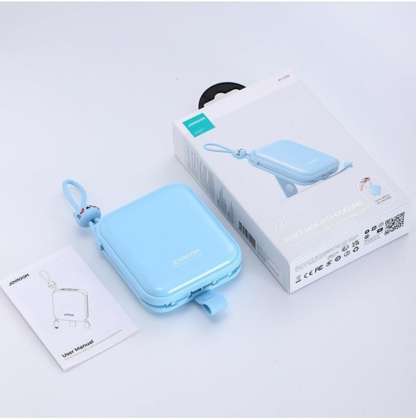 Joyroom powerbank med USB C och Lightning-kablar och stativ Cutie Series 10000mAh 22,5W blå (JR-L008)