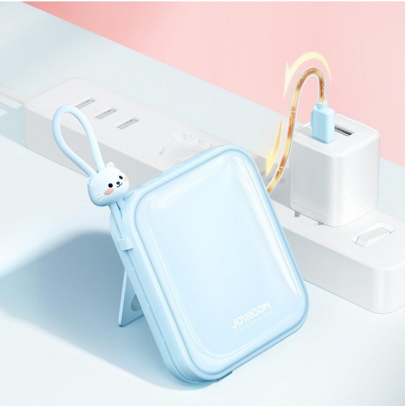 Joyroom powerbank med USB C och Lightning-kablar och stativ Cutie Series 10000mAh 22,5W blå (JR-L008)