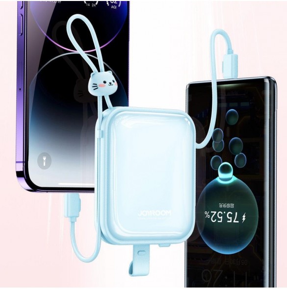 Joyroom powerbank med USB C och Lightning-kablar och stativ Cutie Series 10000mAh 22,5W blå (JR-L008)