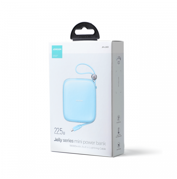 Joyroom powerbank 10000mAh Jelly Series 22,5W med inbyggd Lightning-kabel blå (JR-L003)