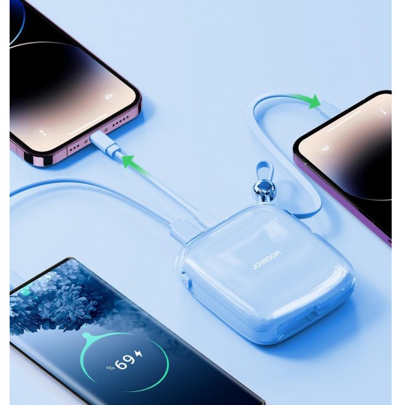 Joyroom powerbank 10000mAh Jelly Series 22,5W med inbyggd Lightning-kabel blå (JR-L003)