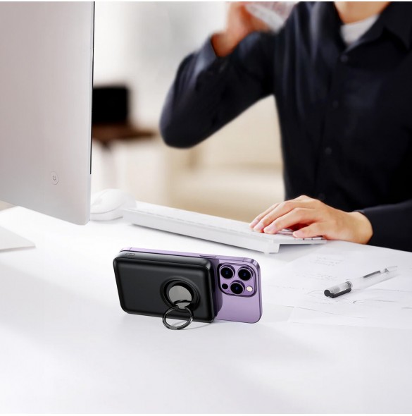 Trådlös powerbank 10000mAh Joyroom JR-W050 20W MagSafe med ring och stativ - svart