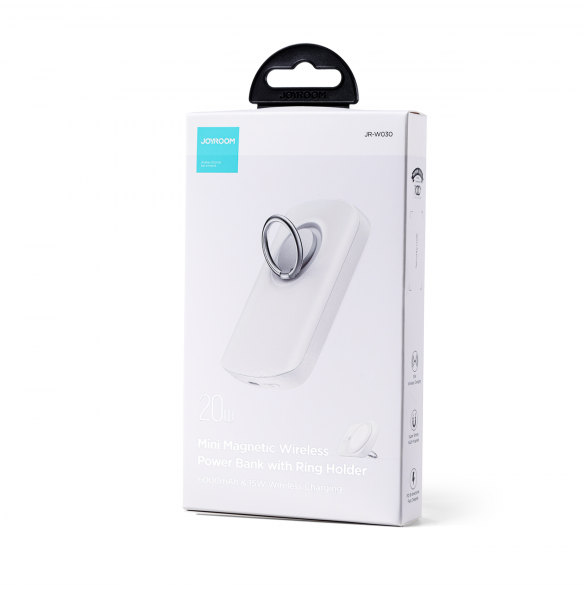 Joyroom induktiv powerbank 6000mAh med ring och stativ upp till 20W vit (JR-W030)