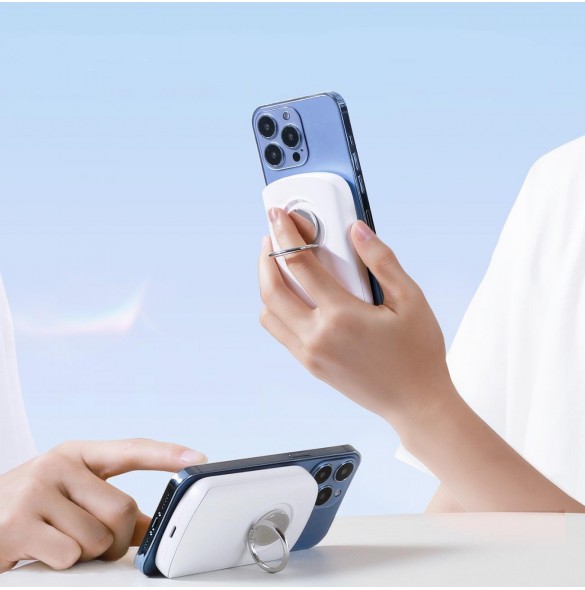 Joyroom induktiv powerbank 6000mAh med ring och stativ upp till 20W vit (JR-W030)