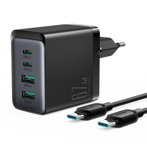 Joyroom laddare GaN 67W 4 portar (2x USB, 2x USB C) svart (TCG02) + kabel USB C - USB C 100W 1,2m