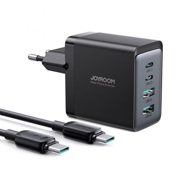 Joyroom laddare GaN 67W 4 portar (2x USB, 2x USB C) svart (TCG02) + kabel USB C - USB C 100W 1,2m