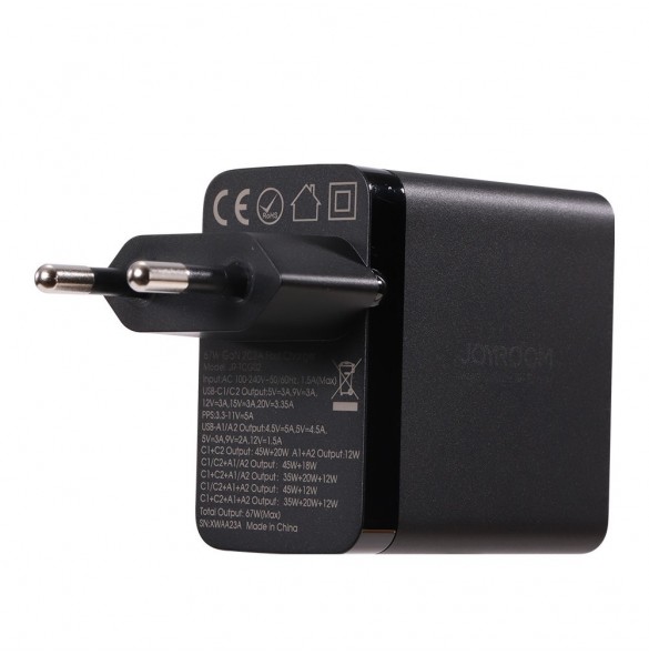 Joyroom laddare GaN 67W 4 portar (2x USB, 2x USB C) svart (TCG02) + kabel USB C - USB C 100W 1,2m