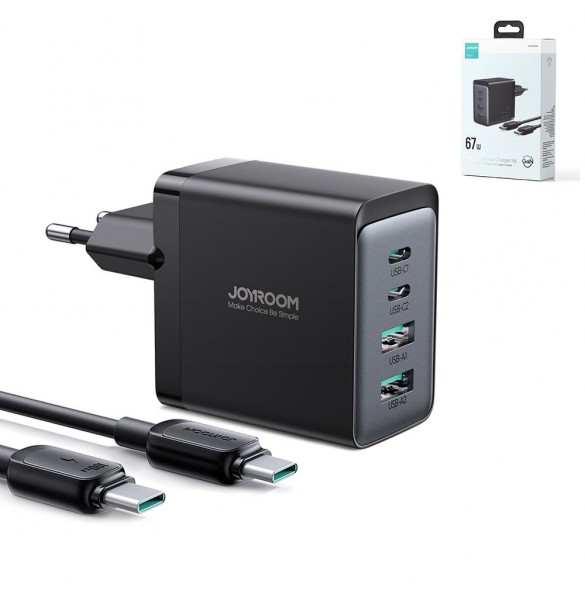 Joyroom laddare GaN 67W 4 portar (2x USB, 2x USB C) svart (TCG02) + kabel USB C - USB C 100W 1,2m