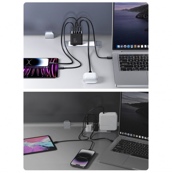 Joyroom laddare GaN 67W 4 portar (2x USB, 2x USB C) svart (TCG02) + kabel USB C - USB C 100W 1,2m