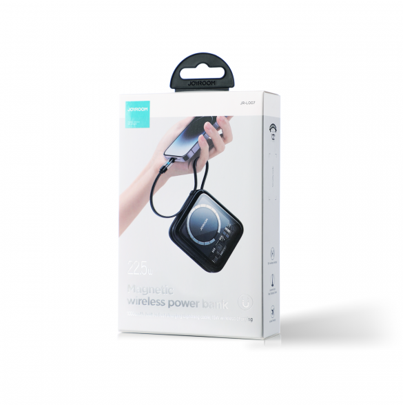 Joyroom induktionsströmbank 10000mAh Icy Series 22,5W med inbyggd Lightning-kabel svart (JR-L007)