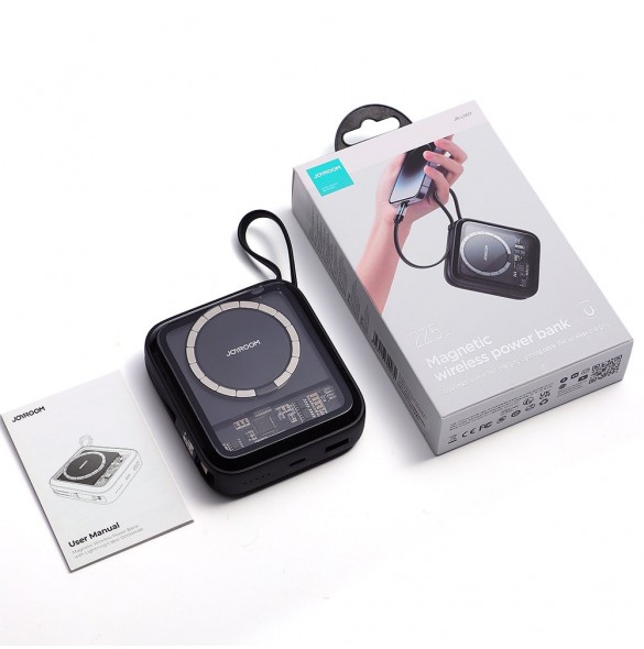 Joyroom induktionsströmbank 10000mAh Icy Series 22,5W med inbyggd Lightning-kabel svart (JR-L007)