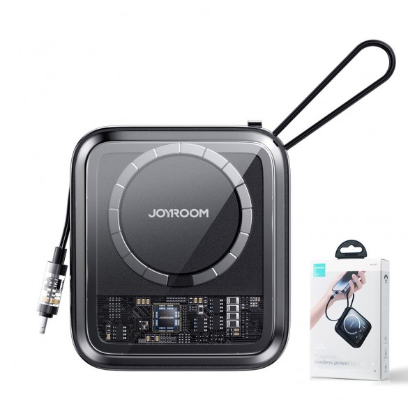 Joyroom induktionsströmbank 10000mAh Icy Series 22,5W med inbyggd Lightning-kabel svart (JR-L007)
