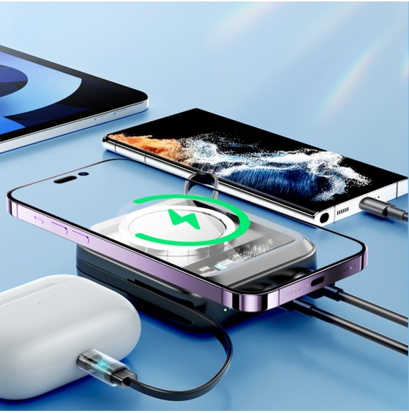 Joyroom induktionsströmbank 10000mAh Icy Series 22,5W med inbyggd Lightning-kabel svart (JR-L007)