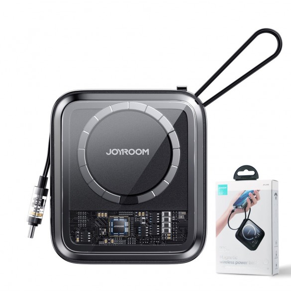 Joyroom induktionsströmbank 10000mAh Icy Series 22,5W med inbyggd USB C-kabel svart (JR-L006)