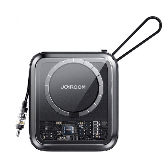 Joyroom induktionsströmbank 10000mAh Icy Series 22,5W med inbyggd USB C-kabel svart (JR-L006)