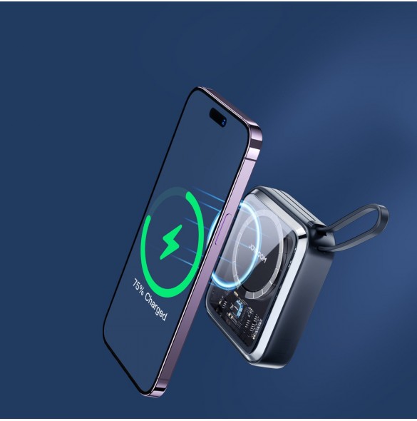 Joyroom induktionsströmbank 10000mAh Icy Series 22,5W med inbyggd USB C-kabel svart (JR-L006)